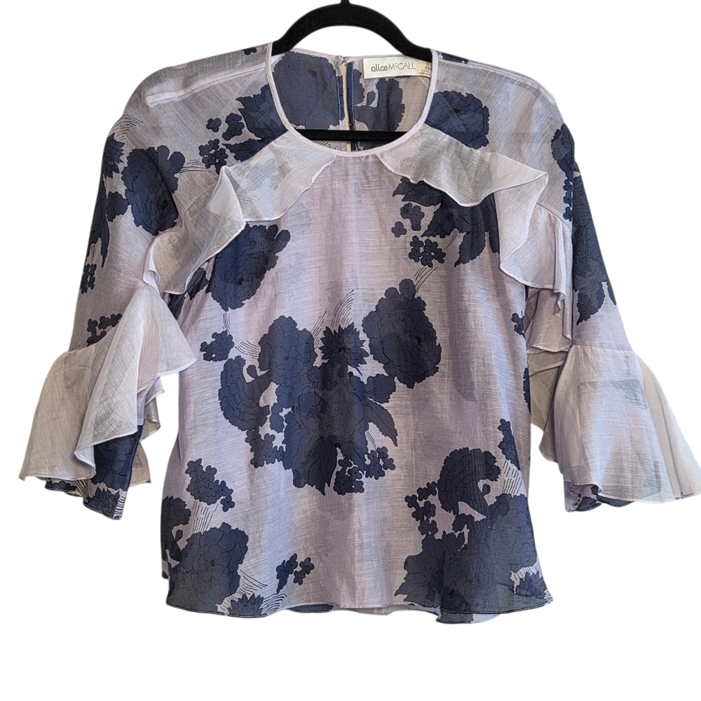 Alice McCall Lover Lover Top Sheer Floral Ruffles Oversize Blouse Work Airy Sz 4